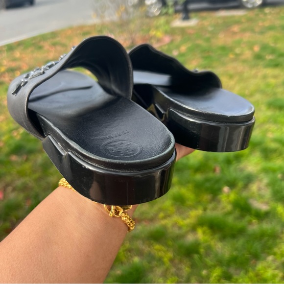 Tory Burch Brae Crystal Leather Slide Sandal Black Leather 5.5 - Picture 3 of 7